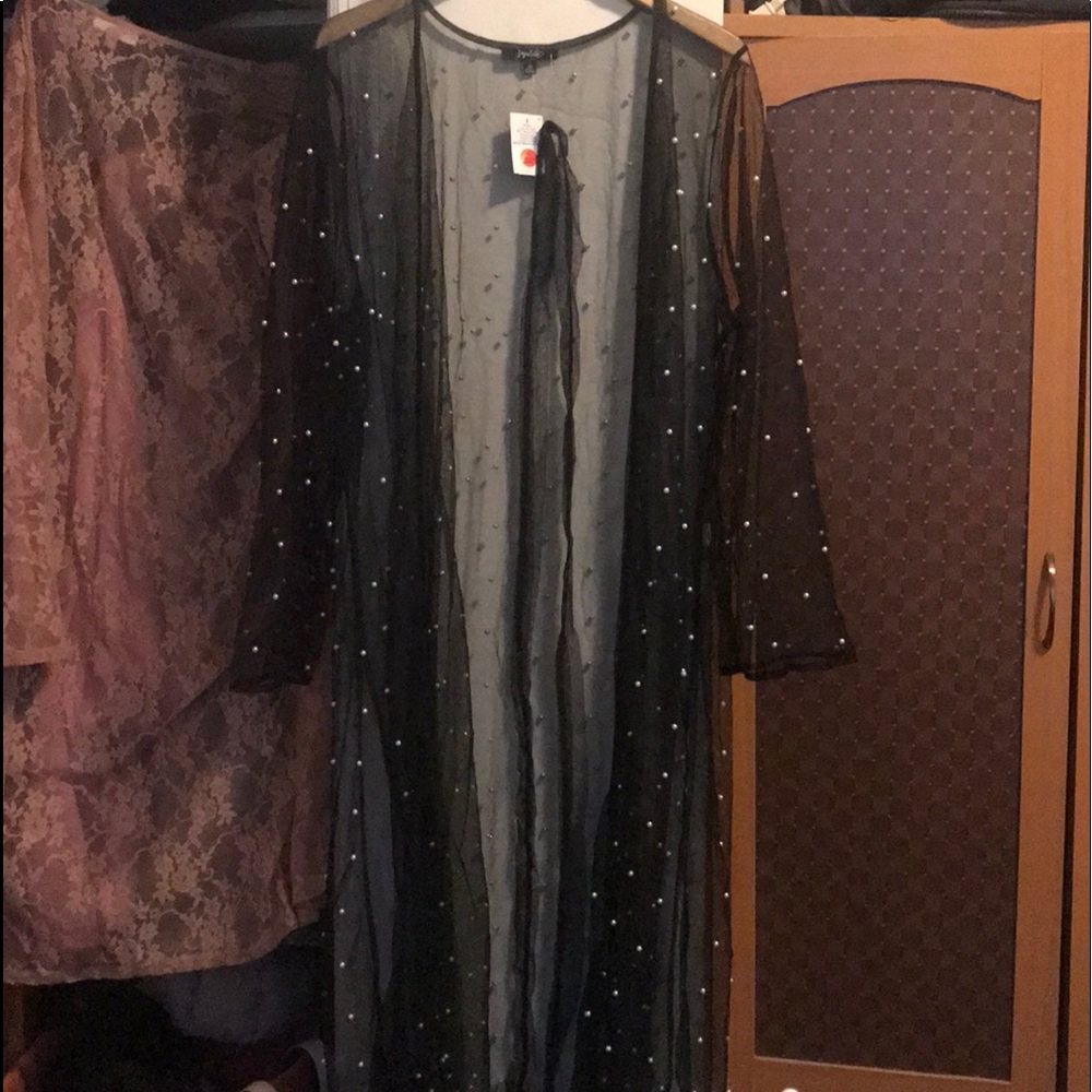 Impulse Faux Pearl Embellished Tie Waist Duster